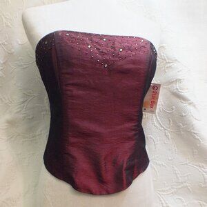 Burgundy Sequined Strapless Tube Top with Corset Style Back Size Small